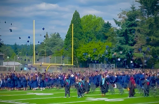 Auburn Riverside Class of ‘25 ceremonial cap toss at the graduation ceremony.
